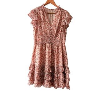 Rebecca Taylor Peach Pink Floral Silk Dress